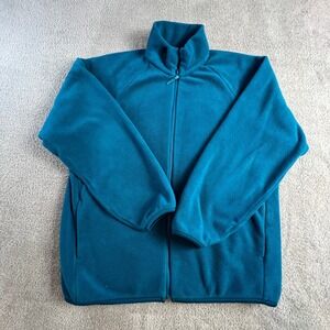 Uniqlo Fleece Jacket Mens XL Teal Blue Full Zip Raglan Sleeve